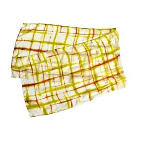 Tie Dyed Silk Extra Long Scarf Lime Green Orange Shibori Geometric